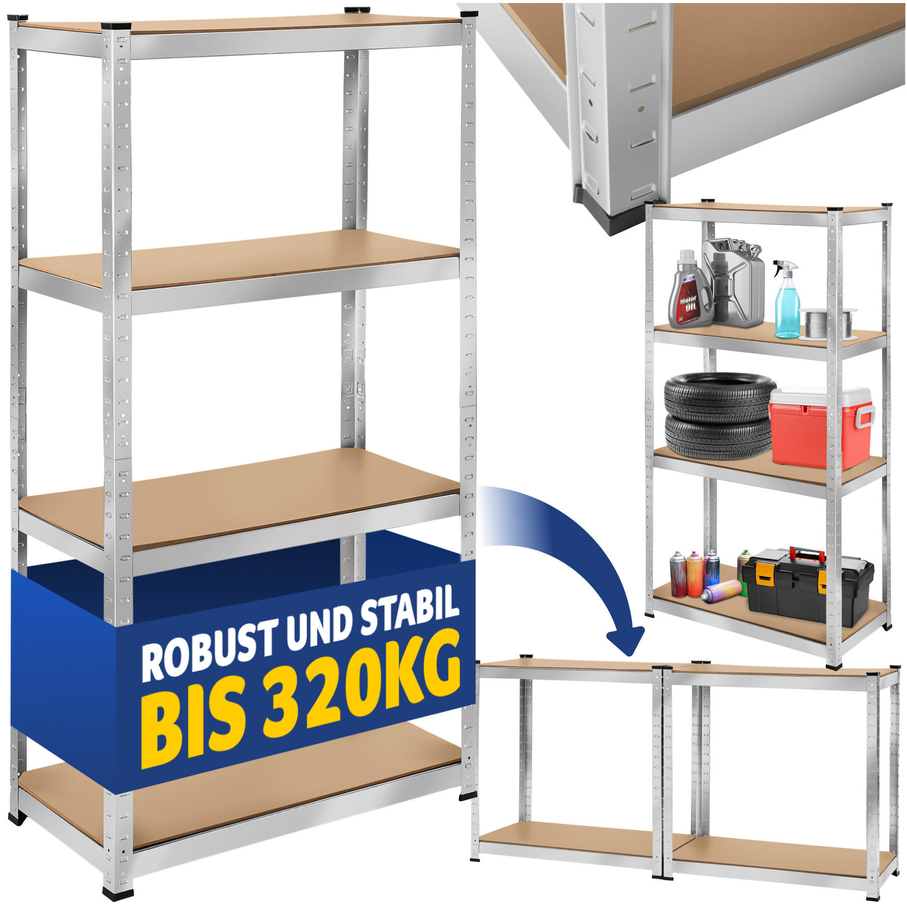 SCHWERLASTREGAL ,schnelle Montage,silber - Silberfarben, Metall (40/160/80cm) - tectake