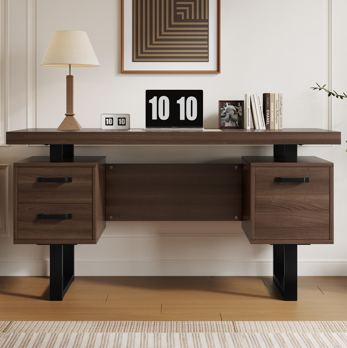 SCHREIBTISCH 135/54/76 cm dunkelbraun mit geräuschlosen Schubladen und Ablagefach - Dunkelbraun, Holzwerkstoff (135/54/76cm) - OKWISH