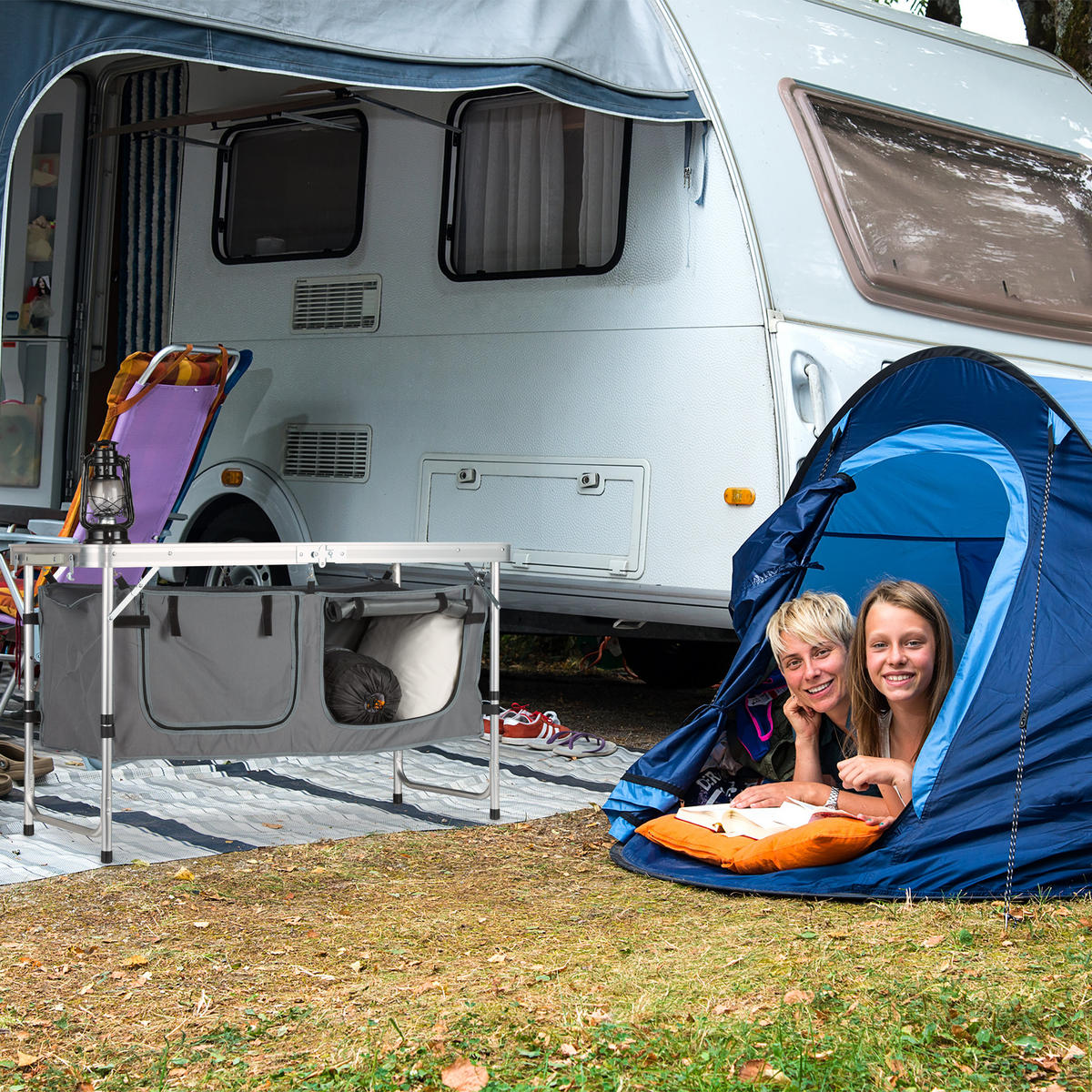 CAMPINGTISCH - Multicolor, Holzwerkstoff/Textil (47/120/70cm) - Relaxdays