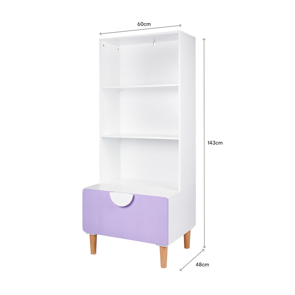 KINDERBÜCHERREGAL Weiß Lila 60/48/143 - Weiß, Holz (60/143/48cm) - Mobili Rebecca