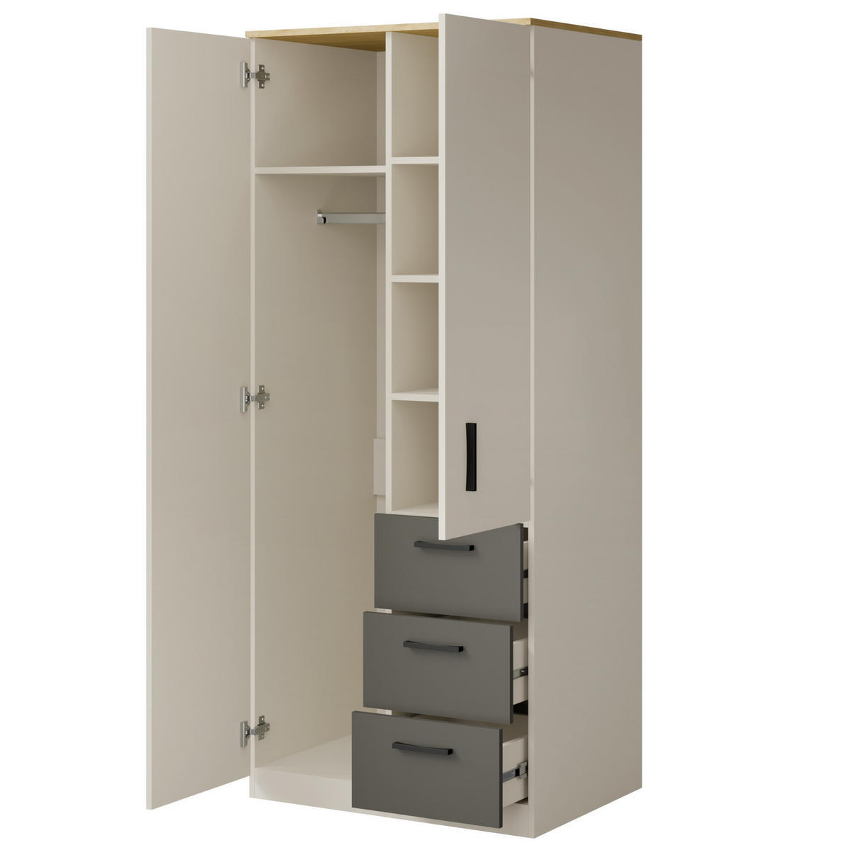 SCHRANK mit Schubladen Billz 2D3S 80 Kaschmir/Eiche Cremona - Kaschmir/Schwarz, Holzwerkstoff/Kunststoff (80/190/60cm) - mzm24