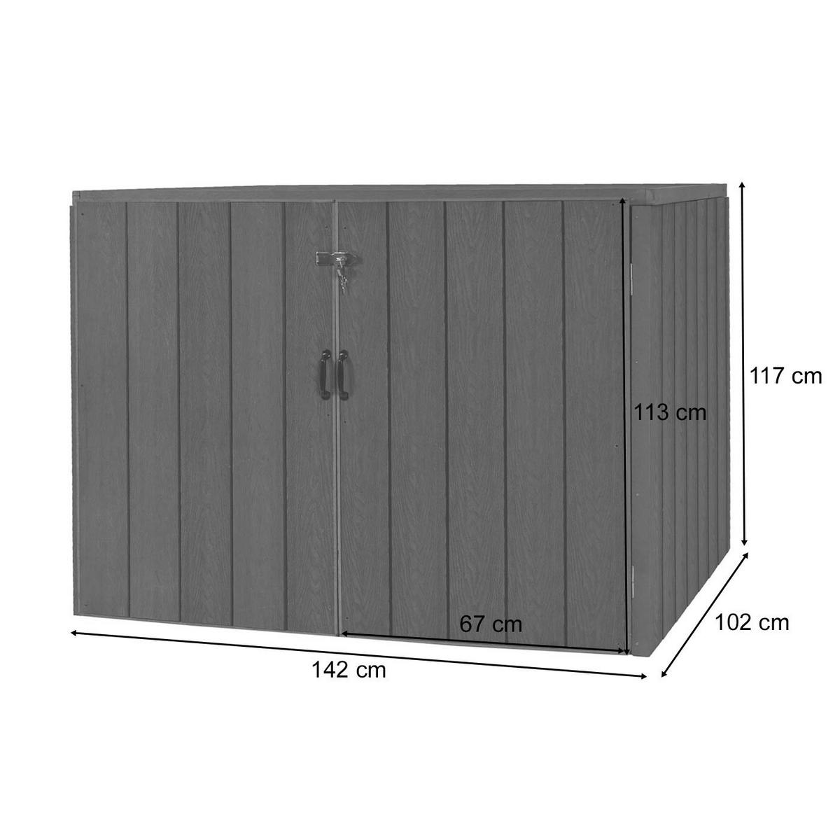 MÜLLTONNENBOX XL 2er-/4er-WPC HxBxT 117x142x102cm Metall Holzoptik erweiterbar Grau - Grau, Metall (142/117/102cm) - PROREGAL