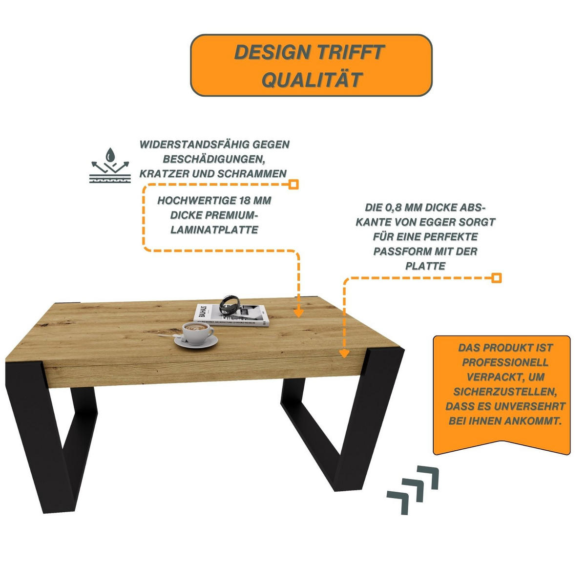 COUCHTISCH Karo II 92/44/54 - Schwarz/Eiche Artisan, Holzwerkstoff (54/92/44cm) - RAUMHIRSCH FURNITURE