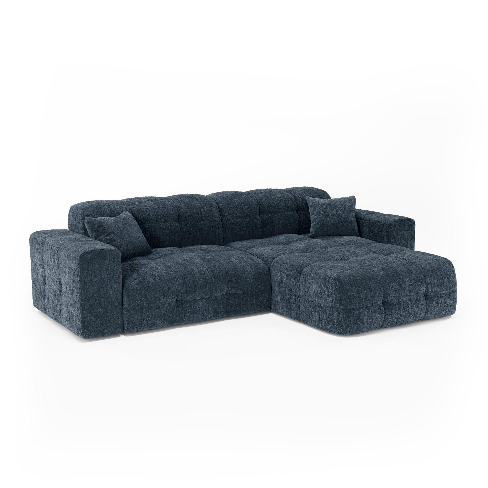 ECKSOFA rechtwinklig COCOON Geprägter Samt Mineralblau 230cm - Blau/Dunkelblau, Textil (230/155cm) - Premium Interiors