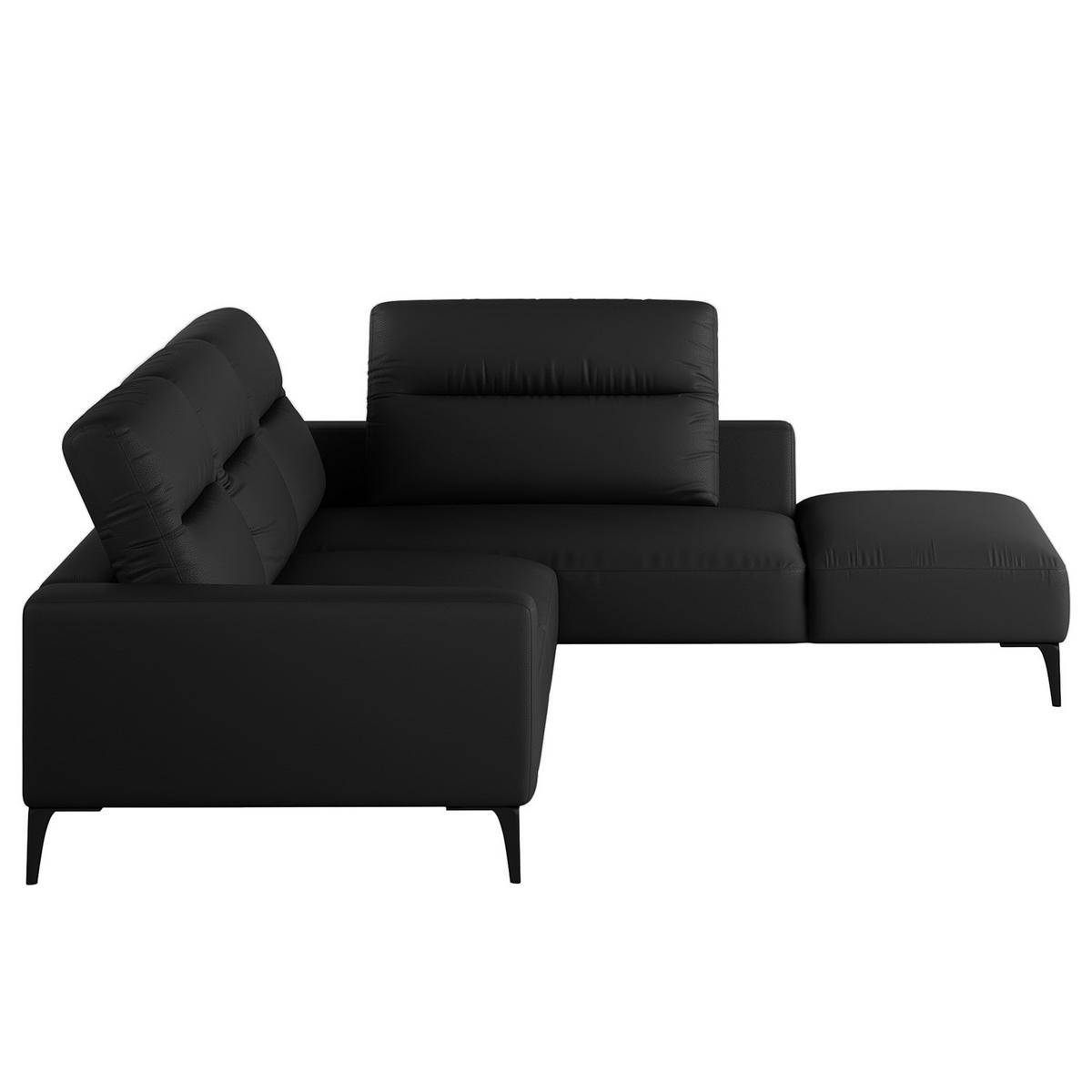 ECKSOFA mit Ottomane - Schwarz, Leder/Metall (263/238cm) - home24