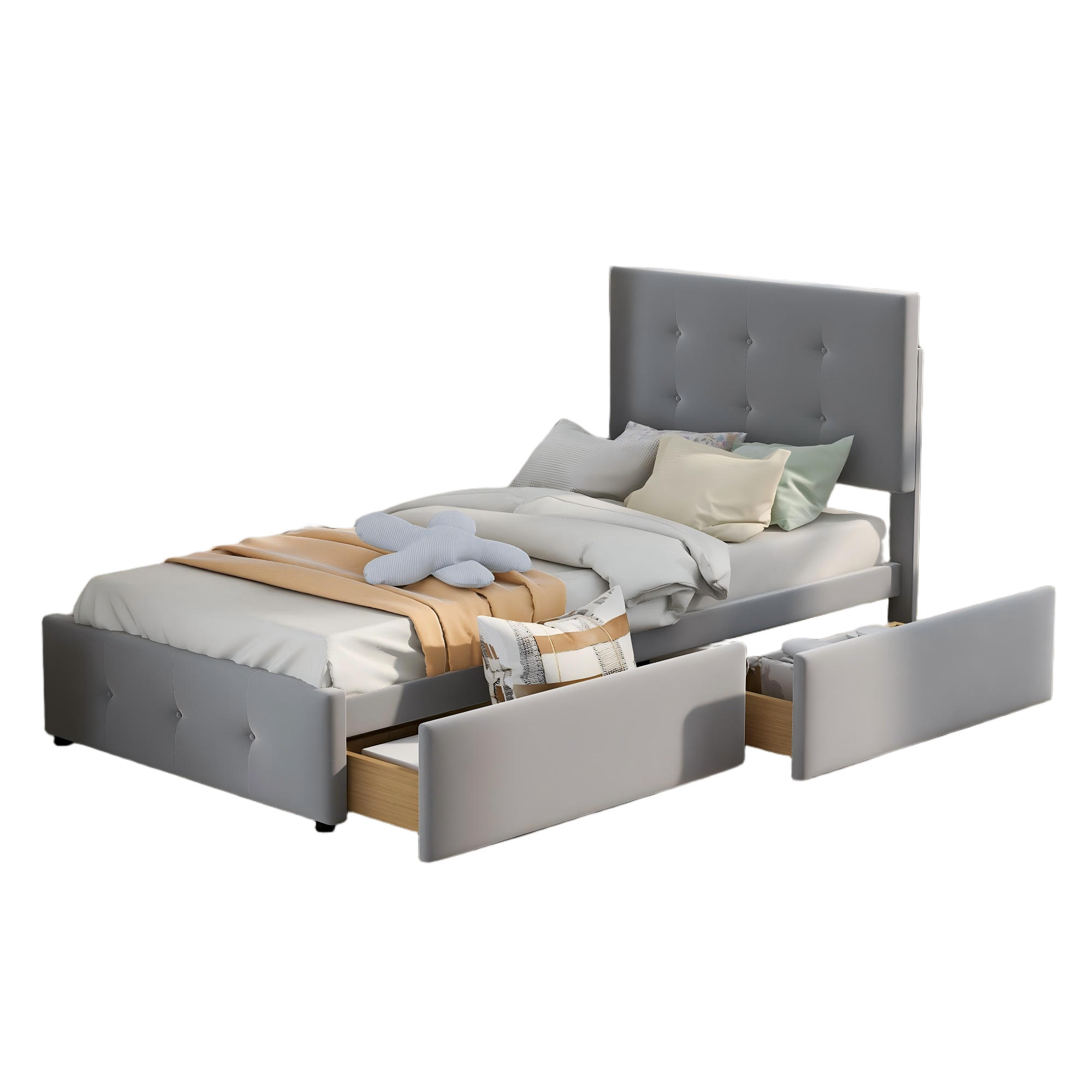 POLSTERBETT 90/200 cm grau aus Samt mit Lattenrost und Schublade - Grau, Textil (90/200cm) - OKWISH