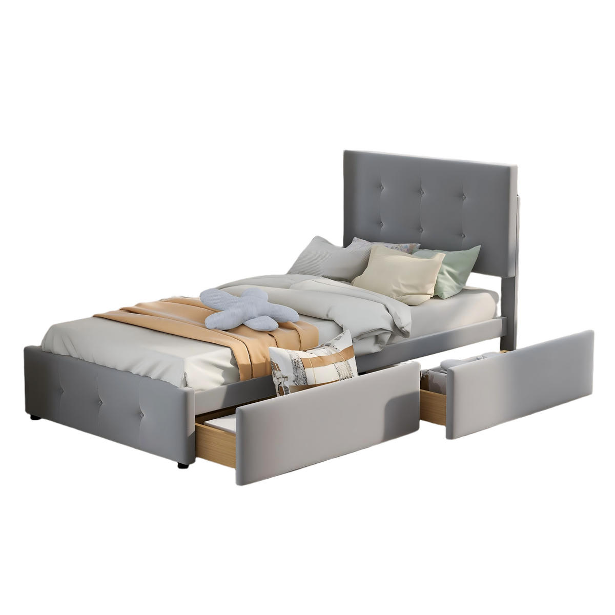 POLSTERBETT 90/200 cm grau aus Samt mit Lattenrost und Schublade - Grau, Textil (90/200cm) - OKWISH