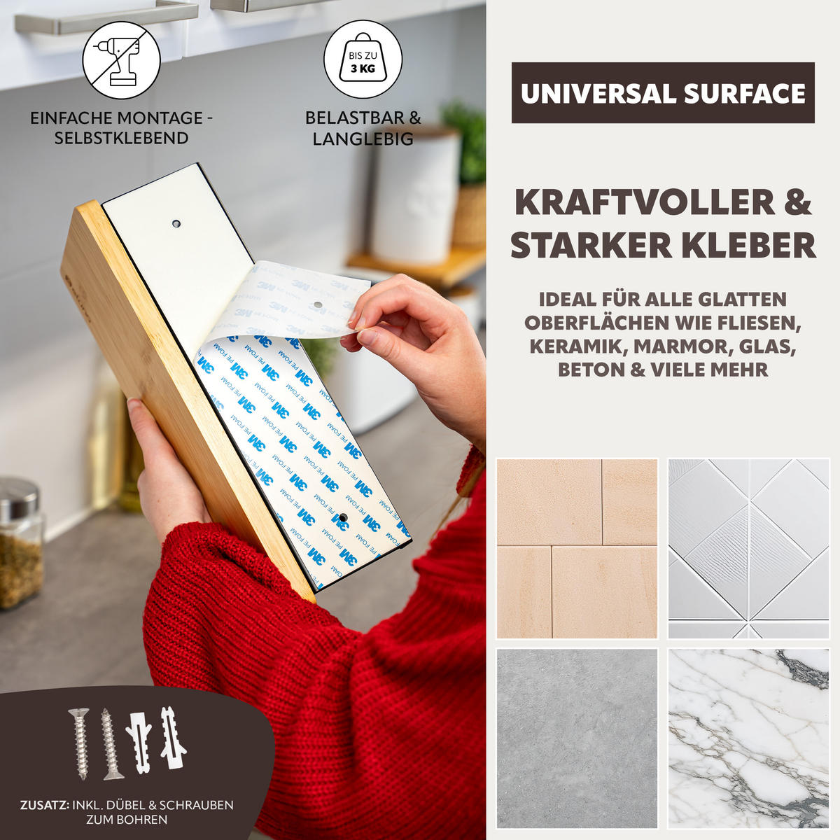 KÜCHENROLLENHALTER mit Bambusablage - Schwarz, Metall (32/9.5/13cm) - eluno