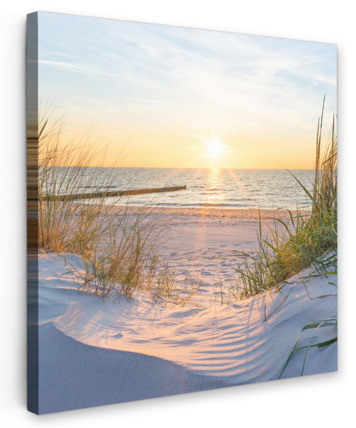 LEINWANDBILD Strand - Sonne - Düne - Gras - Sand - Horizont 20x20 cm - Hellblau, Textil (20/20cm) - MuchoWow