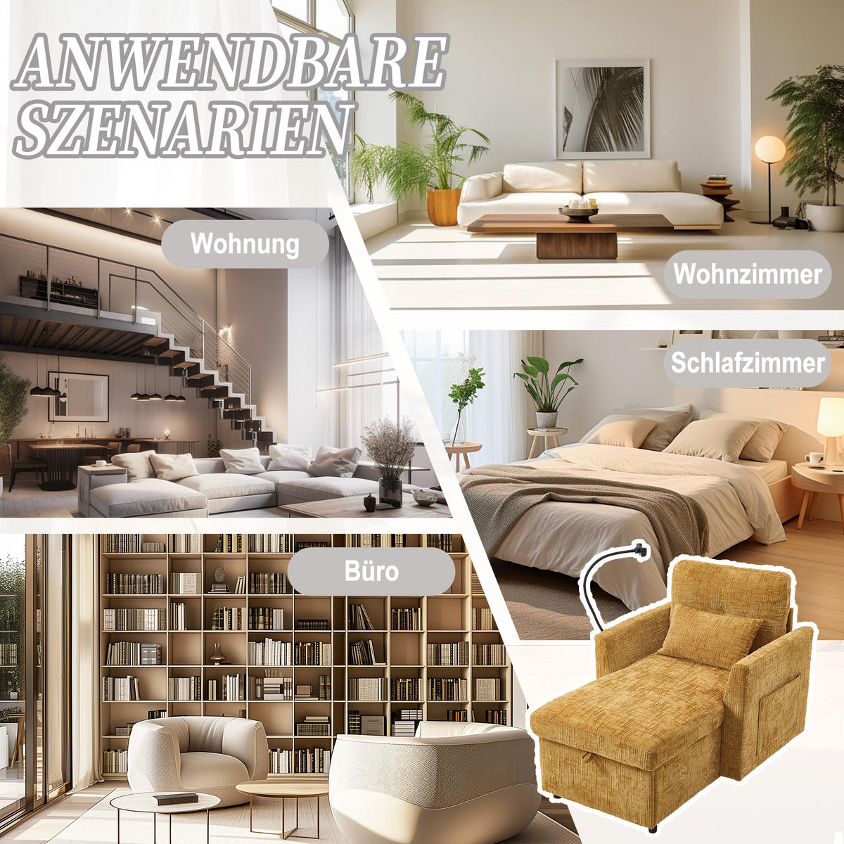 LIEGESOFA Chenille mit Handyständer und Stauraum 125/84,5/87 cm Gelb - Gelb, Textil (84.5/87/125cm) - Redom