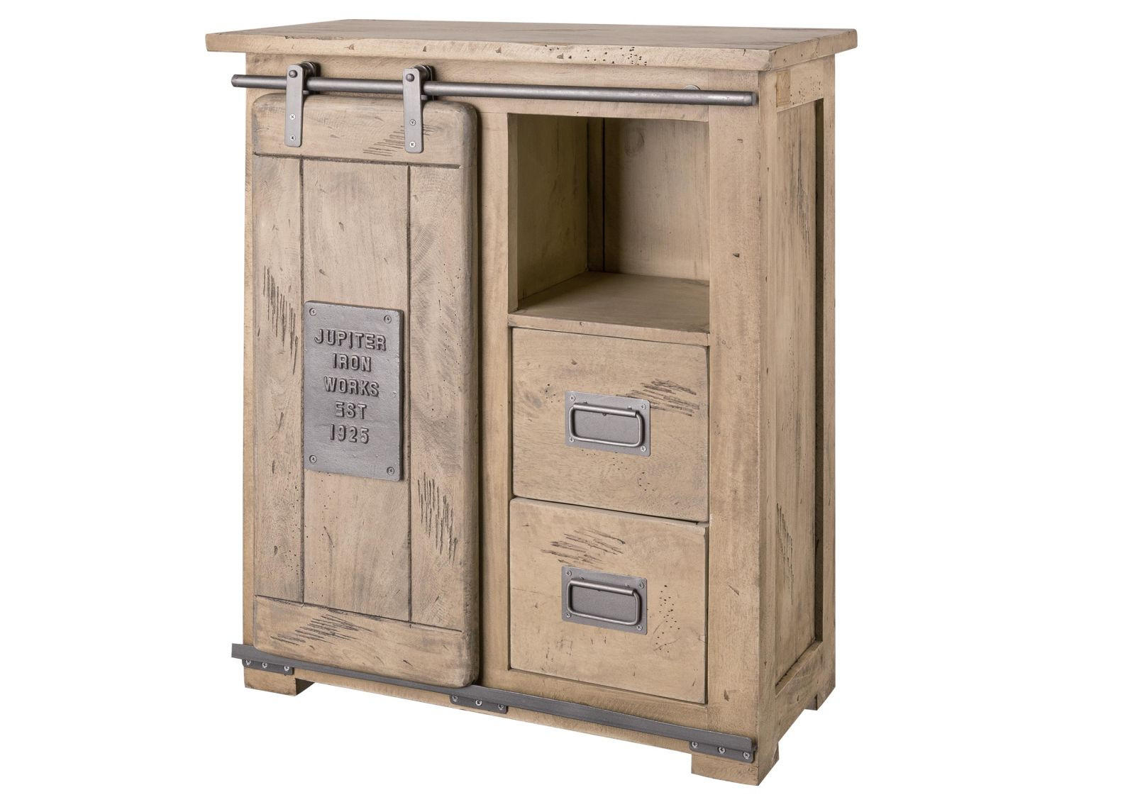KOMMODE Mango 75x36x90 whitewash lackiert RAILWAY #353 - Beige, Holz (75/90/36cm) - Massivmoebel24