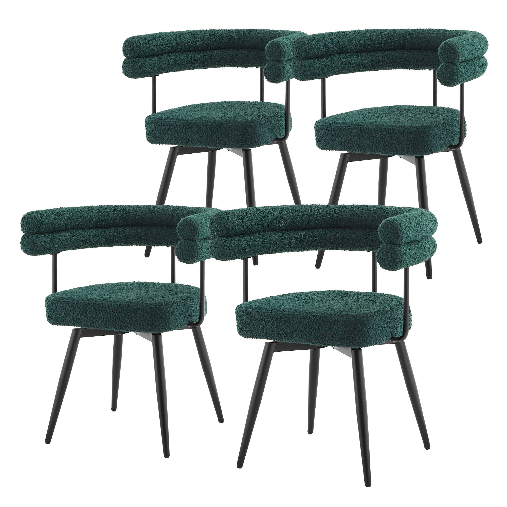 ML-DESIGN JÍDELNÍ ŽIDLE otočné, sada 4 ks, tmavě zelená, plyšová látka