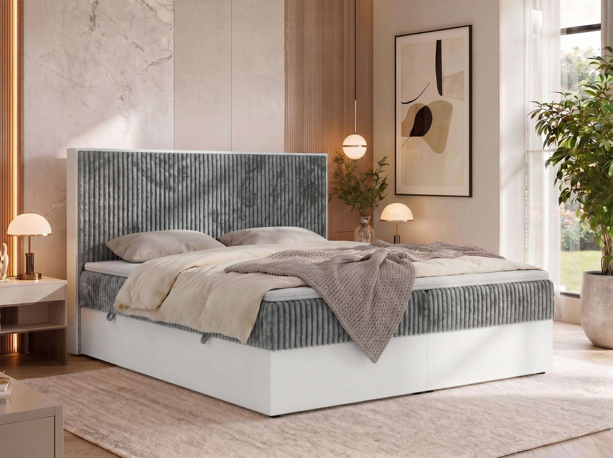 BOXSPRINGOVÁ POSTEĽ TRAVIT 140/200 - Šedá Manšestr - Topper T25 - H3 (stredne tvrdý) - čierna/sivá, textil/plast (140/200cm) - MKS