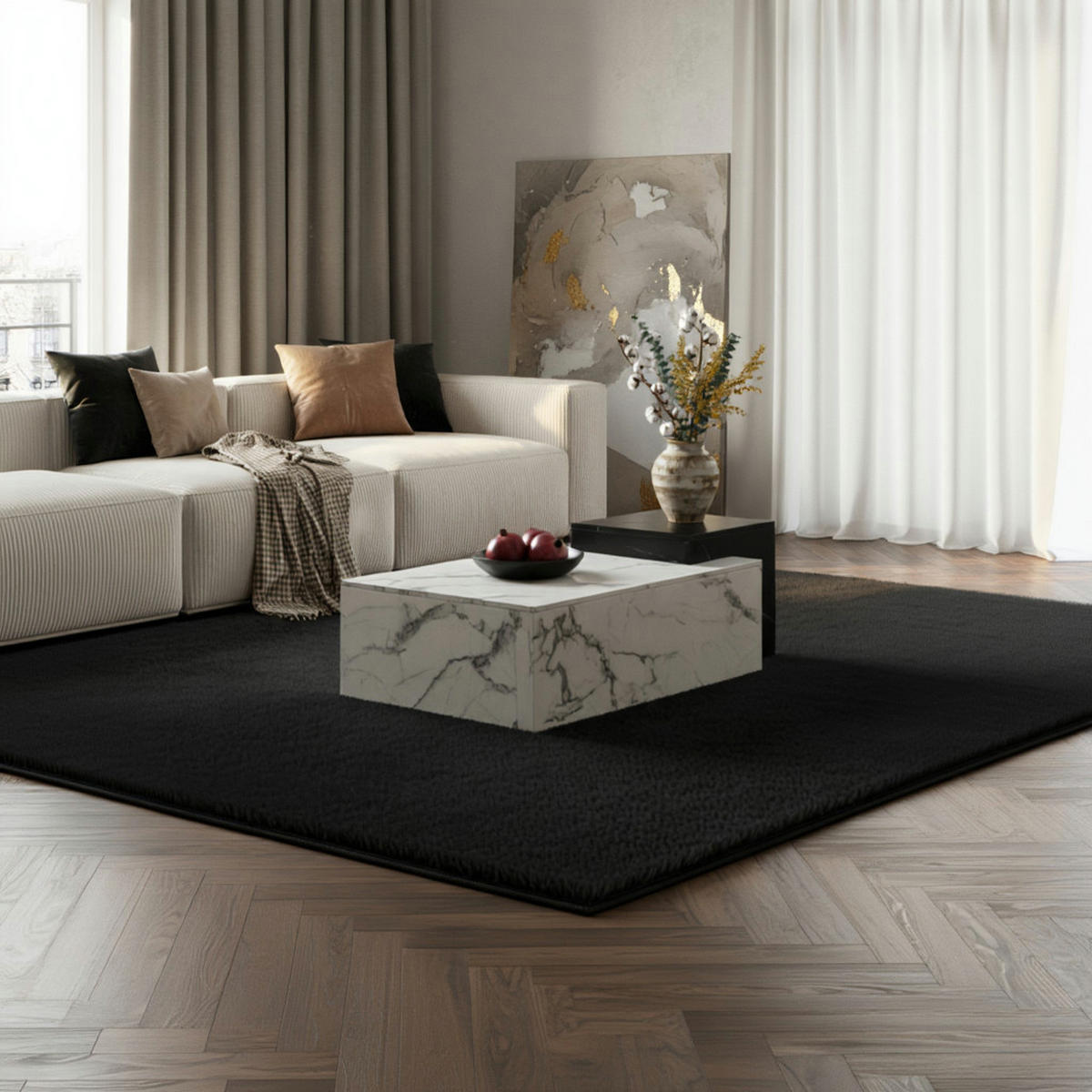 COUCHTISCH Weiß Schwarz Marmor-Optik Modern 120x60x40 cm Zwei Ebenen - Weiß, Holzwerkstoff (60/120/40cm) - KADIMA DESIGN