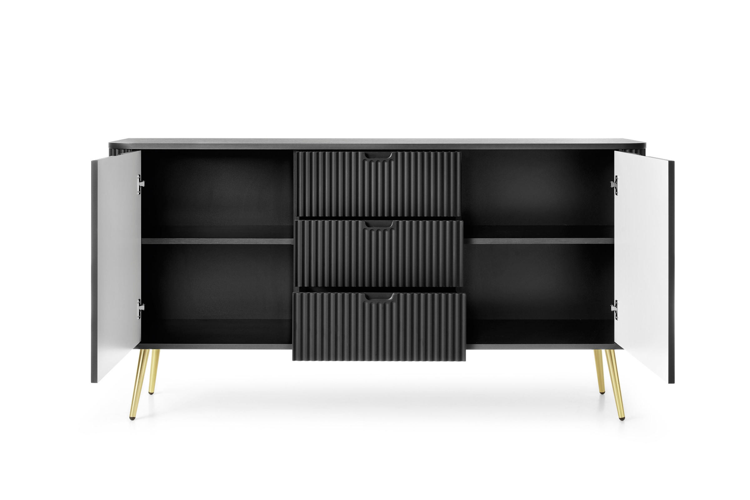 KOMMODE MODERNO 168/87/39 in Schwarz/Gold - Goldfarben/Schwarz, Holzwerkstoff (168/87/39cm) - Deine Möbel 24