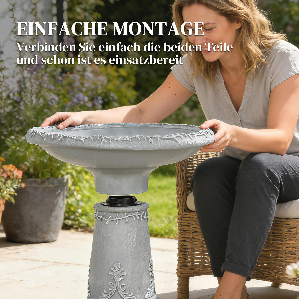 VOGELBAD Harz Grau - Grau, Kunststoff (48/51/48cm) - Outsunny