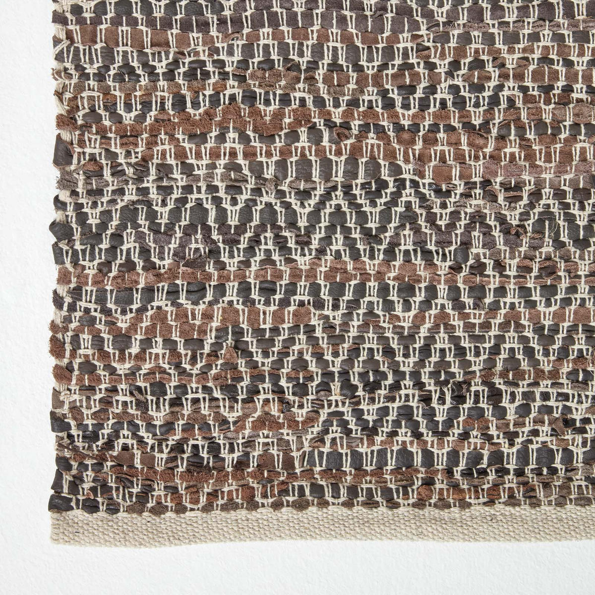 LEDERTEPPICH-LÄUFER gewebt mit Rautenmuster 66/200 cm - Braun, Leder (66/200cm) - Homescapes