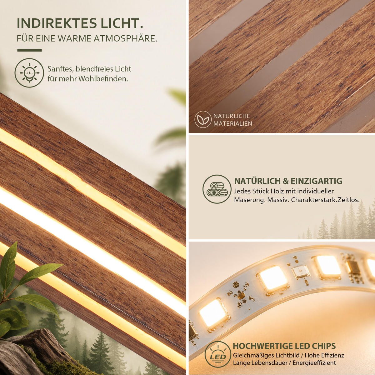 LED WANDLEUCHTE Zovlon 100/10/6.5 cm - Braun, Holz/Metall (10/6.5/100cm) - ZMH