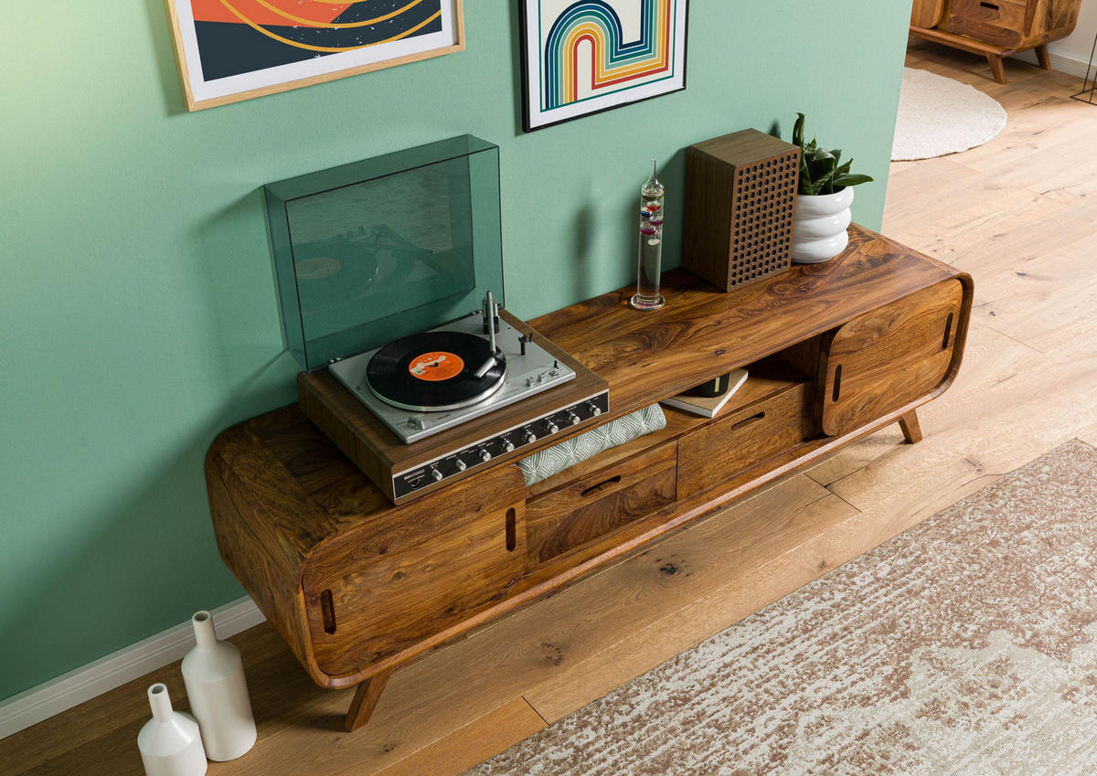 TV-BOARD Sheesham 173x40x48 hellbraun lackiert MAILAND #126 - Braun, Holz (173/48/40cm) - Massivmoebel24