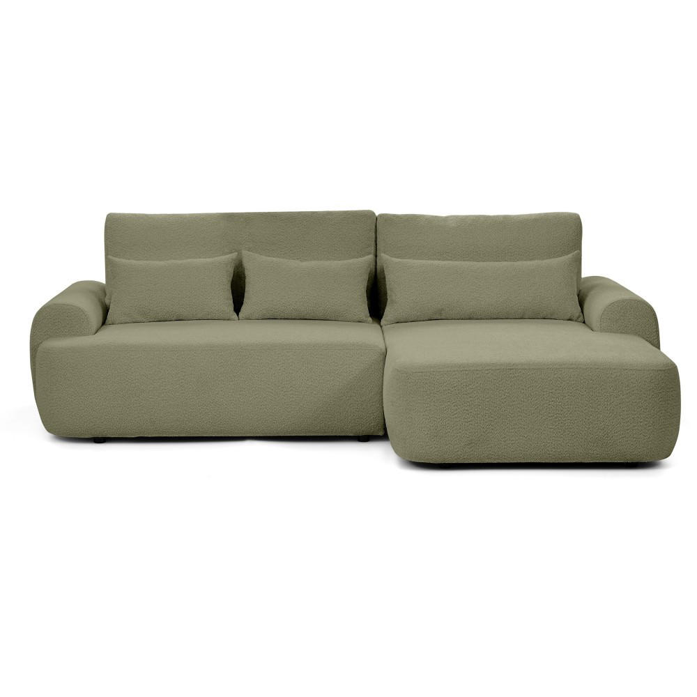 ECKSCHLAFSOFA Oliver im Bouclé-Gewebe, Hellgrün, rechts - Schwarz/Hellgrün, Textil (266/160cm) - Beautysofa