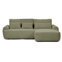 ECKSCHLAFSOFA Oliver im Bouclé-Gewebe, Hellgrün, rechts - Schwarz/Hellgrün, Textil (266/160cm) - Beautysofa