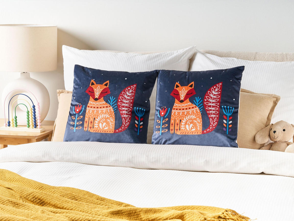 DEKOKISSEN 2er-Set Dunkelblau 45/45 cm Firespike - Dunkelblau, Textil (45/45cm) - Beliani