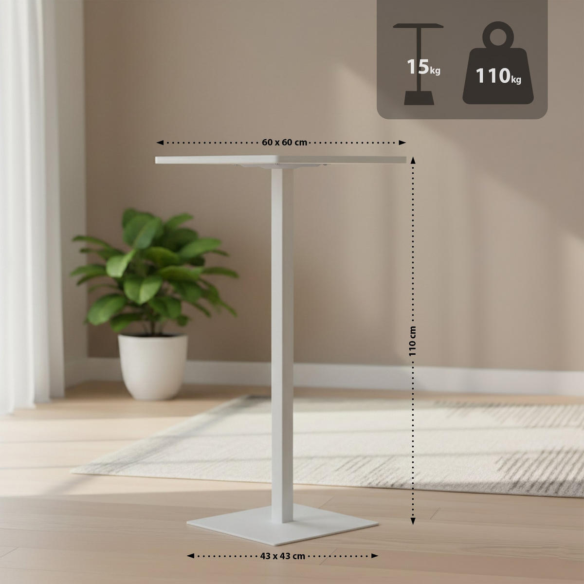 STEHTISCH eckig 60/60/110 cm Holz Weiß/Weiß - Weiß, Holz/Metall (60/60/110cm) - CLP
