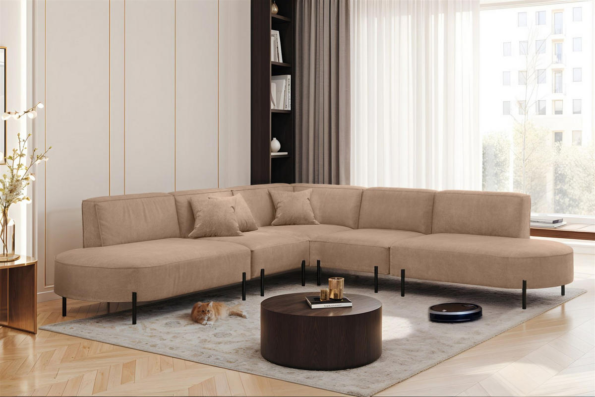 ECKSOFA Valencia - Beige, Holzwerkstoff/Textil (303/303cm) - Fun Möbel