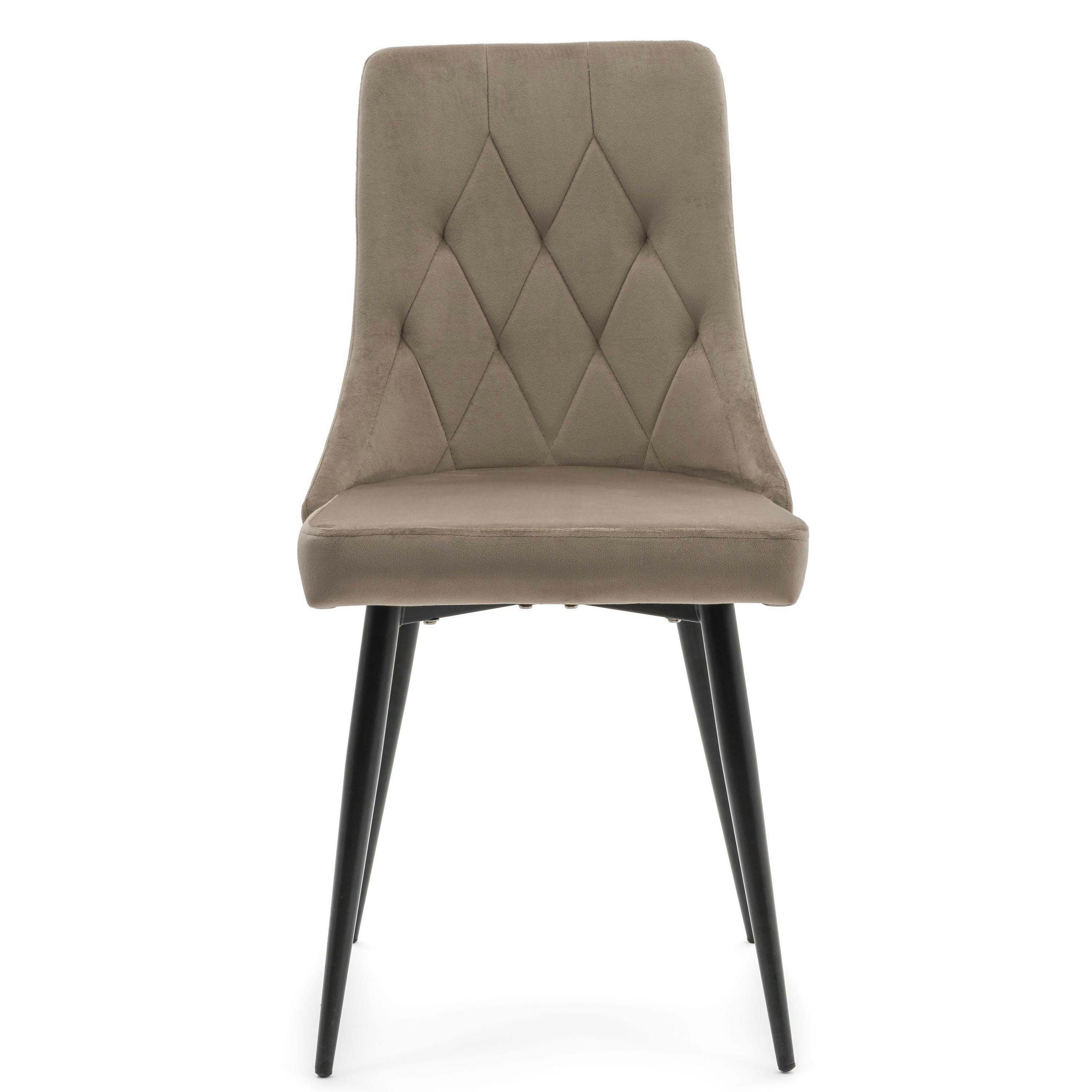 STUHL CAREN gepolstert mit Steppung - dunkelbeige - Samt Velours - Beige/Schwarz, Metall (50/94/65cm) - NEW HOME