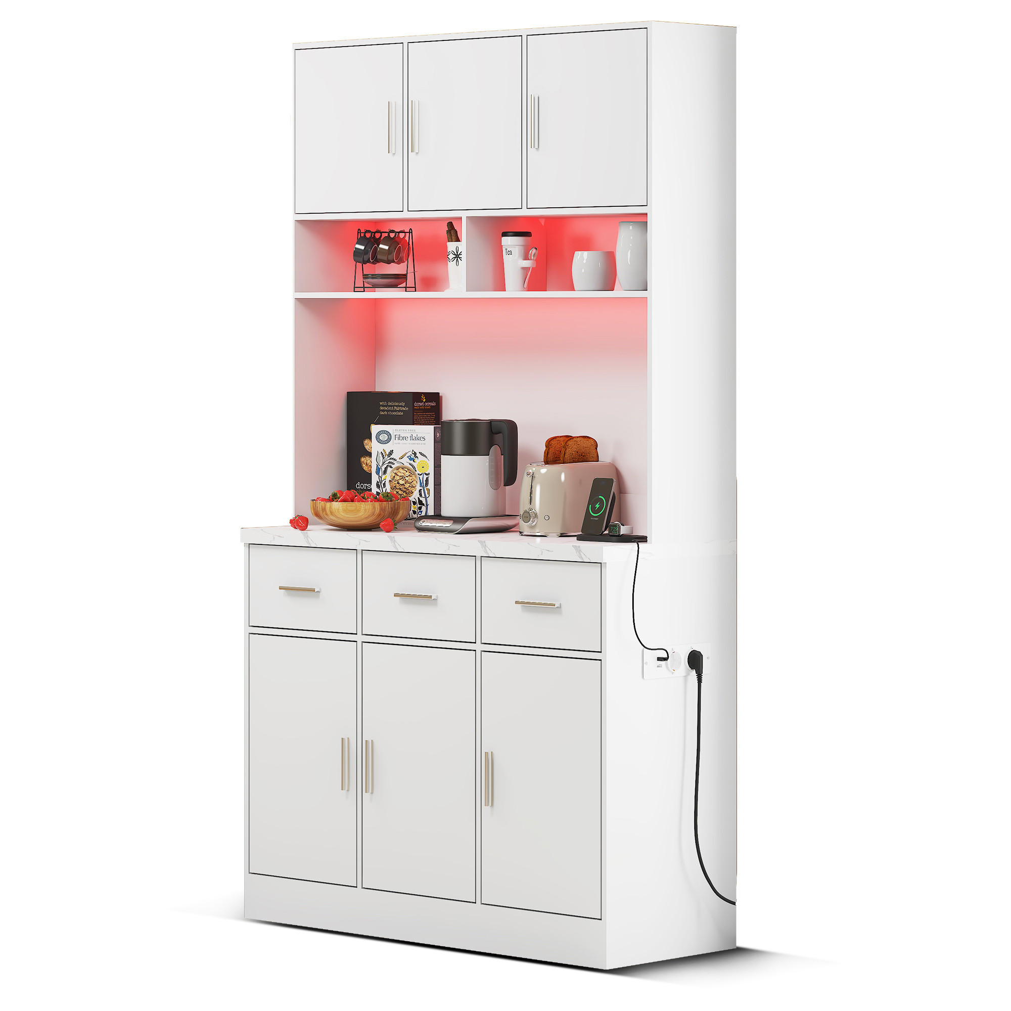 HIGHBOARD Weiß mit LED-Beleuchtung und Steckdosen - Weiß, Holzwerkstoff/Metall (100/180/40cm) - Urban Meuble