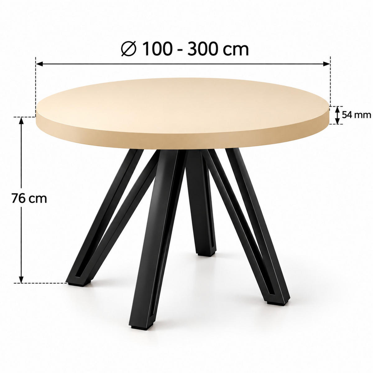 ESSTISCH rund ausziehbar 100/300/76 cm, Kaschmir, 54 cm Tischplatte + Industrial Metallgestell Schwarz - Kaschmir/Schwarz, Holzwerkstoff/Metall (100/300/76cm) - Damale Möbel