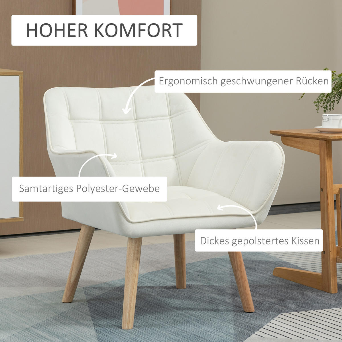 EINZELSESSEL, Relaxsessel, Sessel, Creme - Creme, Kunststoff (62/72.5/64cm) - HOMCOM