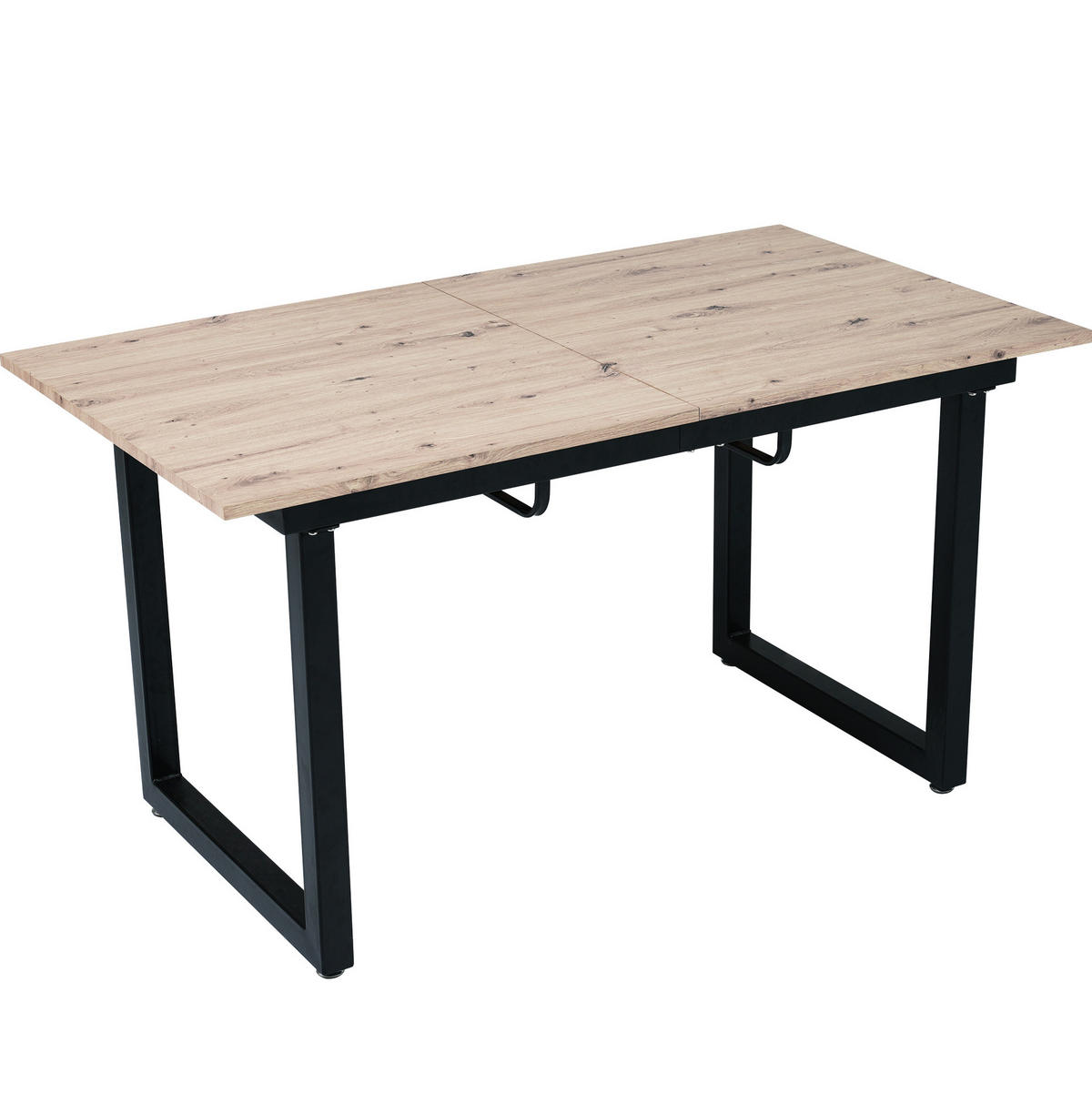 ROZKLÁDACÍ jídelní stůl 140/180x80x75 cm s industriálním designem, stabilní kovovou konstrukcí a úsporným provedením, Černá + přírodní - barva dubu, kompozitní dřevo (180/80/75cm) - Redom