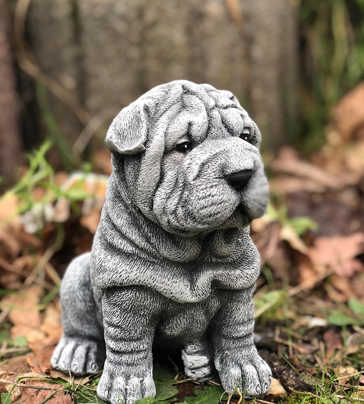 STEINFIGUR Shar-Pei frostfest Steinguss wetterfest - Grau, Stein (12/16/14cm) - stoneandstyle