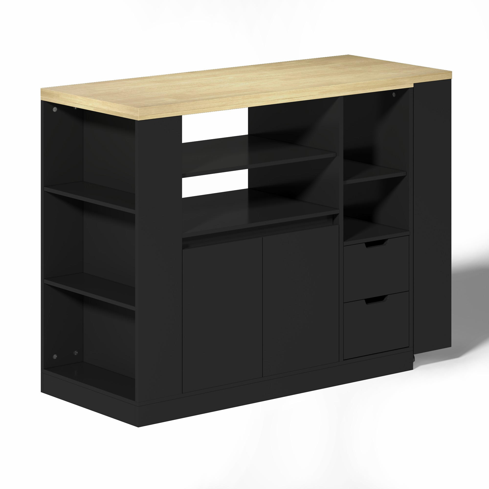 KÜCHENINSEL 100/50/89.5 cm Schwarz mit ausziehbarer Arbeitsplatte und 2 Schubladen - Schwarz, Holz/Holzwerkstoff (50/92/115cm) - Oxeza