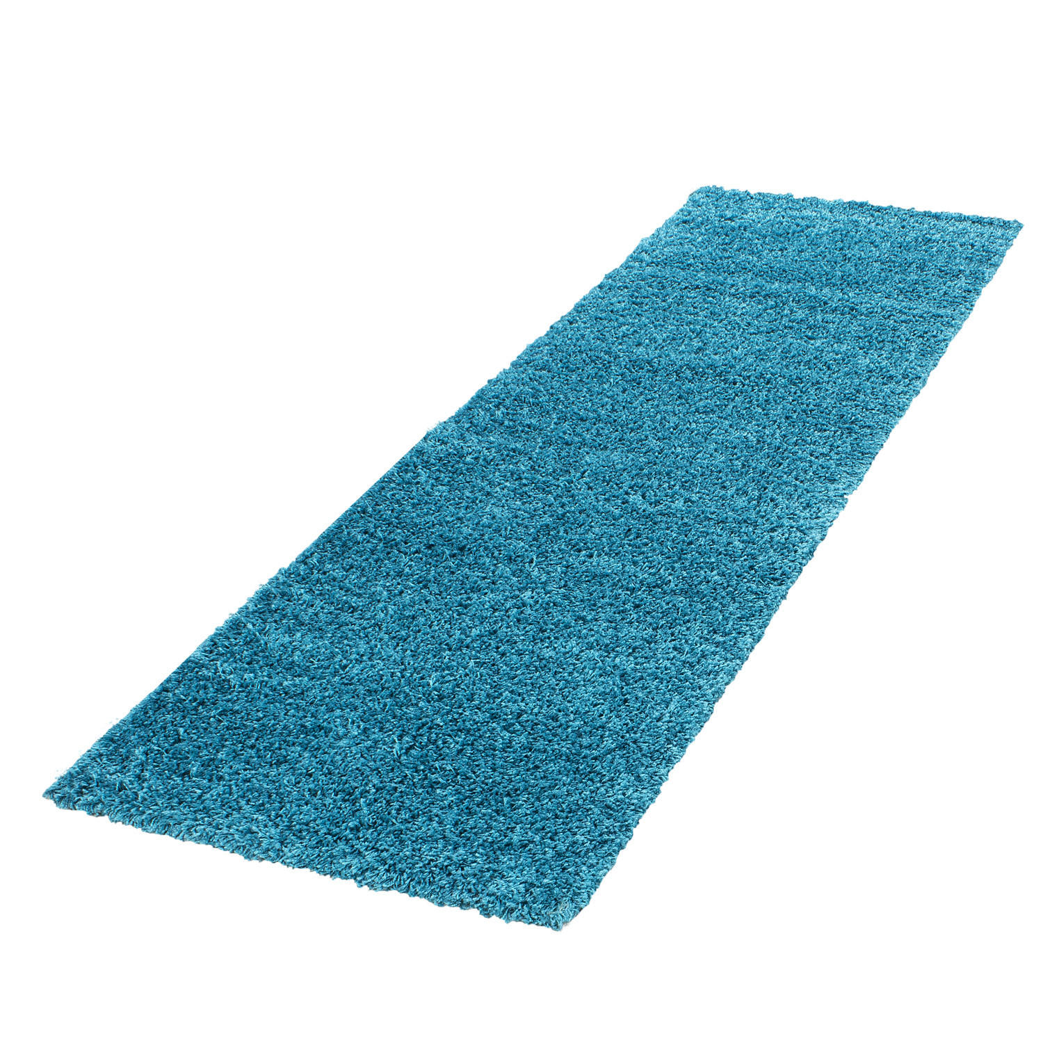 TEPPICH Hochflor Unifarben Polypropylen Wohnzimmer Shaggy Türkis Läufer 80x250 - Blau, Textil (80/250cm) - KADIMA DESIGN