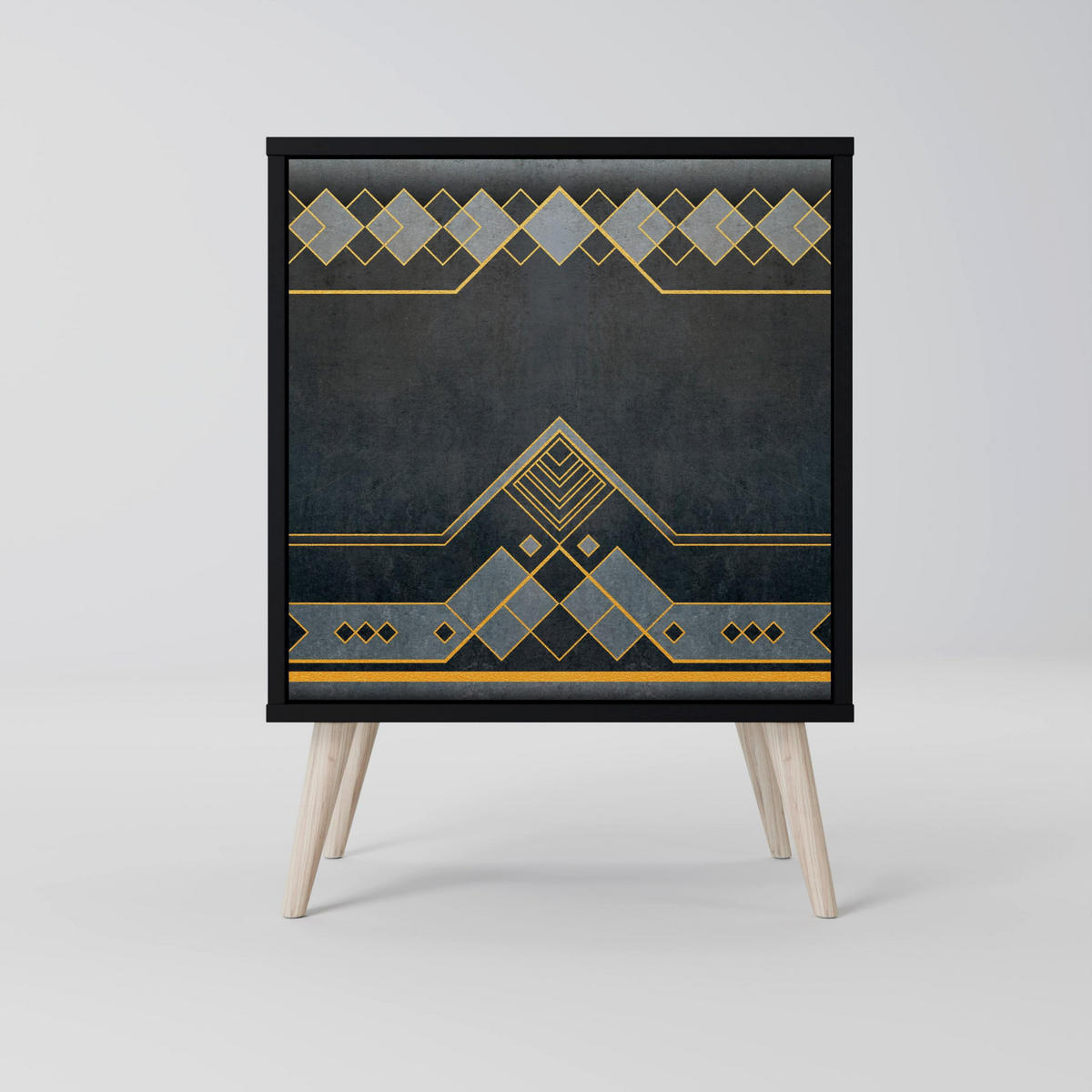 SIDEBOARD ROYAL ORDINARINESS, Schwarz, 57,5x42x72,5 cm, Schwarze Metallfüße - Multicolor/Schwarz, Holzwerkstoff/Metall (57.5/72.5/42cm) - SpaceRebels