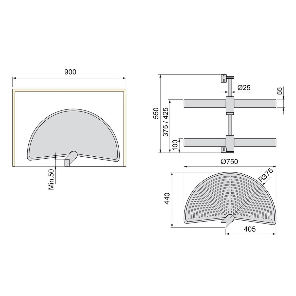 DREHPLATTEN Shelvo 1/2, für 900mm Modul, Kunststoff und Aluminium, weiss 2er-set - Weiß, Kunststoff (90/55/44cm) - EMUCA