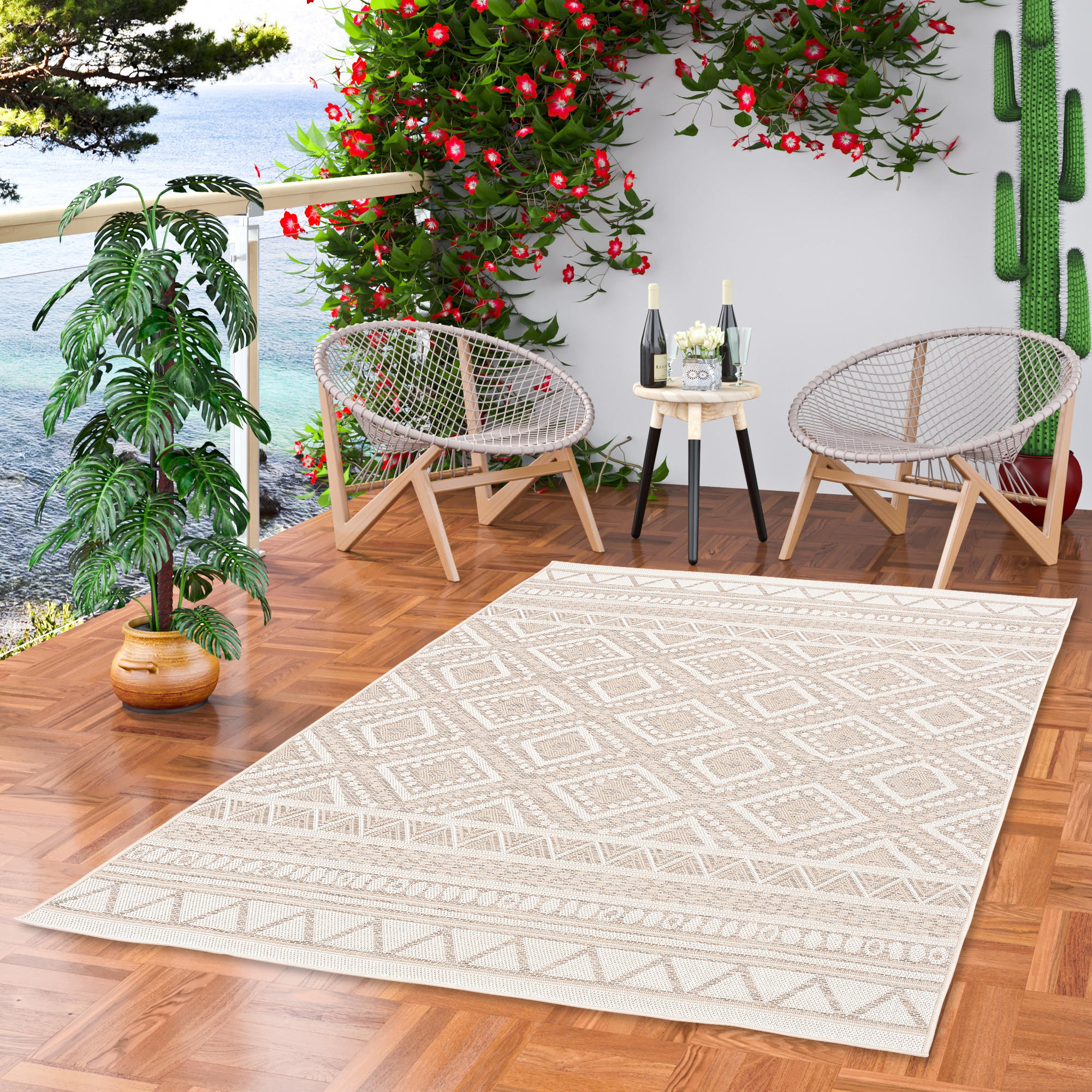 IN & OUTDOOR TEPPICH FLACHGEWEBE OTTAWA ETHNO - Beige, Textil (80/150cm) - Pergamon