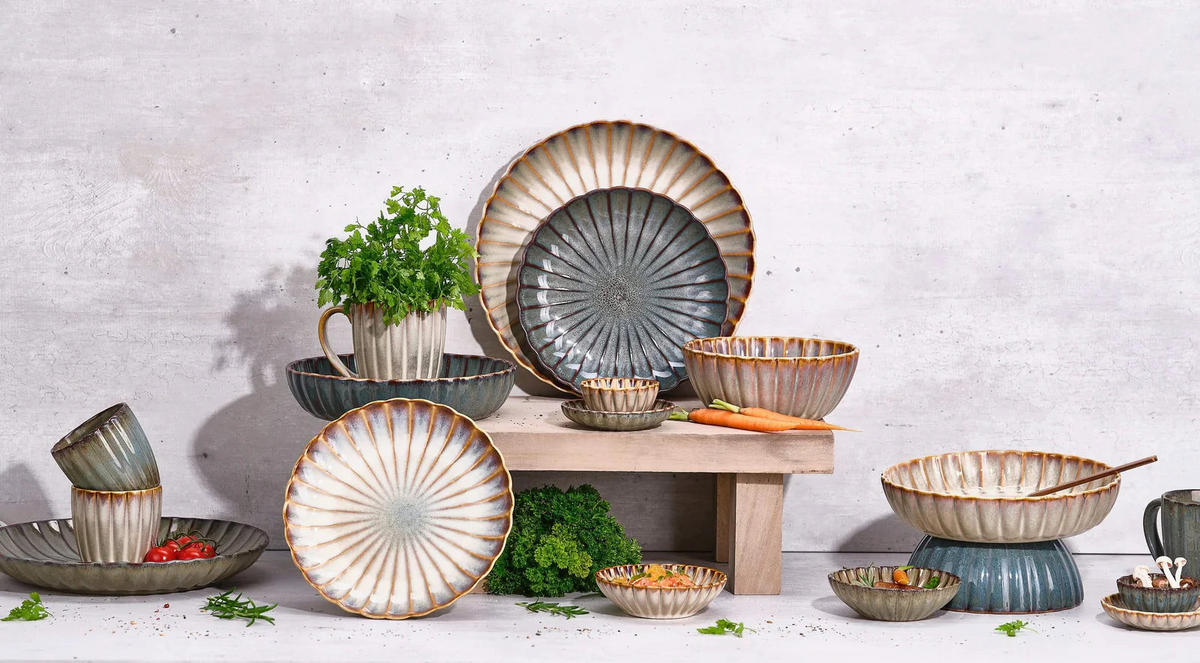 GESCHIRRSET16-TEILIG GESCHIRRSETAstera Ocean - 16-teilig / 4 Personen - 4 Speiseteller, 4 SUPPENTELLER, 4 Schalen und 4 Tassen - Blau, Keramik (2/2/1cm) - Cosy & Trendy