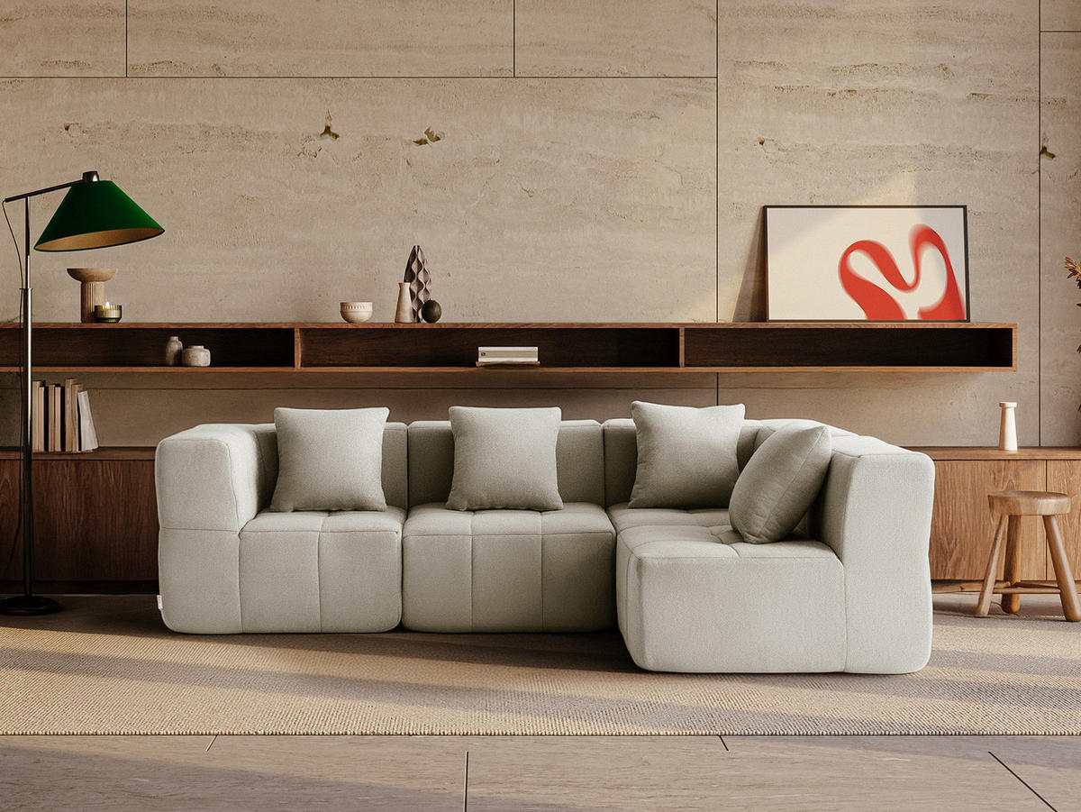 ECKSOFA Bouclé-Stoff Steinbeige - Greige, Textil (260/175cm) - MILYsofa