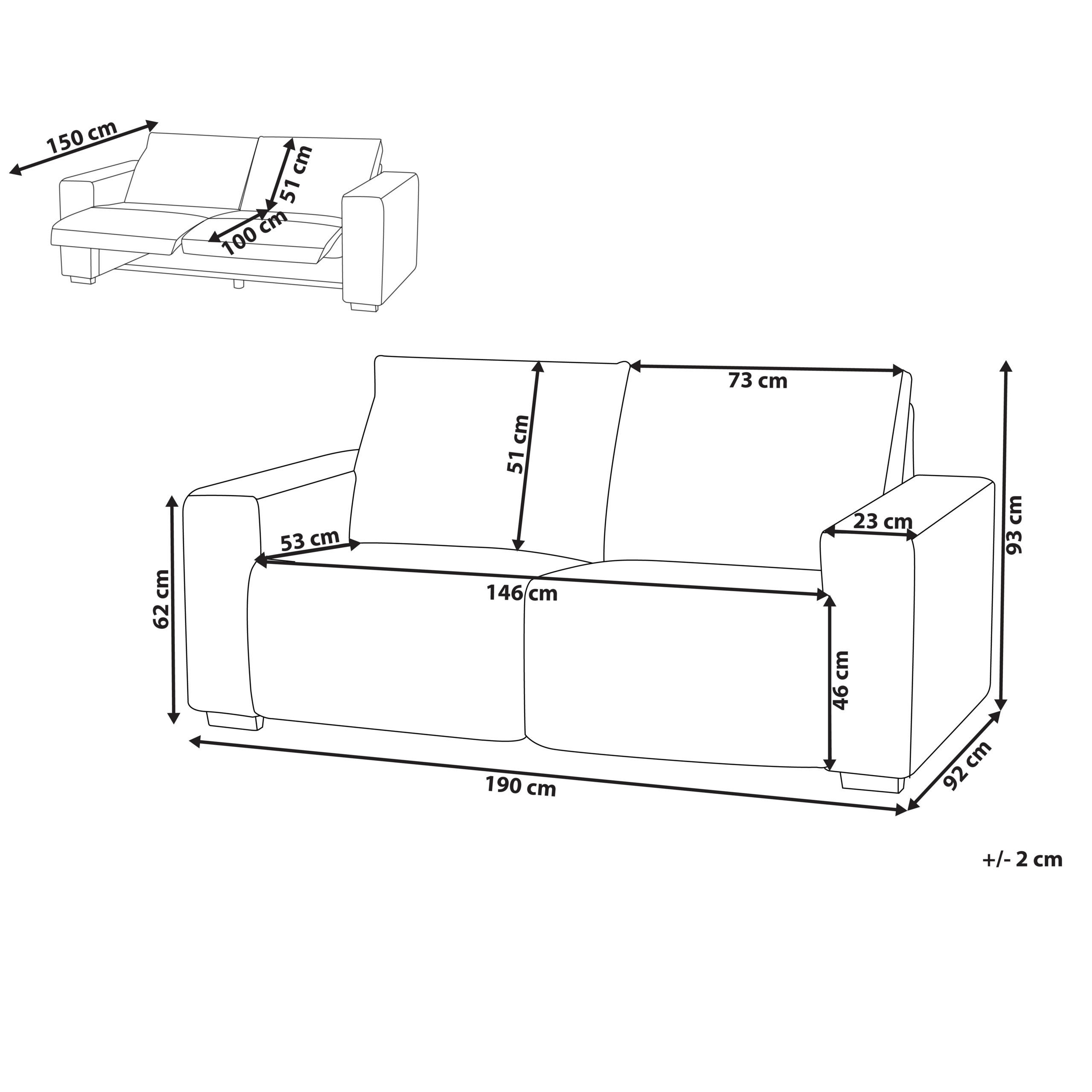 Thumbnail - Beliani 3-Sitzer-Sofa, Orange, Schwarz, Textil, 190x93x92 cm, Wohnzimmer, Sofas & Couches, Sofas, 3-Sitzer Sofas