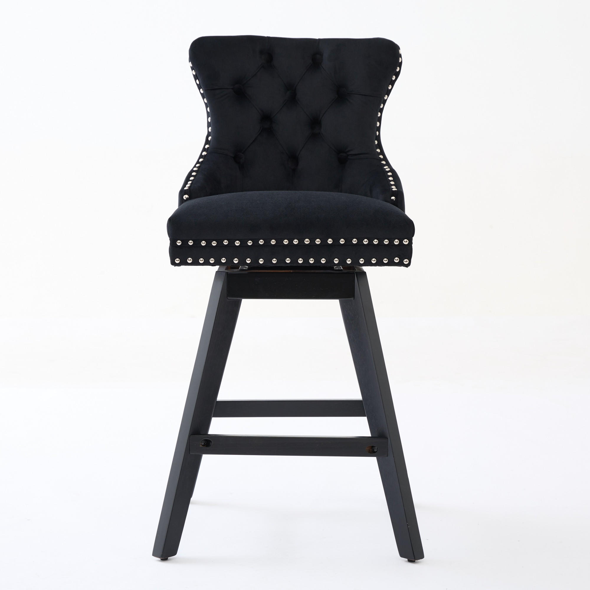 BARHOCKER 2er-Set Schwarz mit Samtbezug, Rückenlehne und 360° Drehfunktion - Schwarz, Textil (55/97.5/44.5cm) - PANGIVO