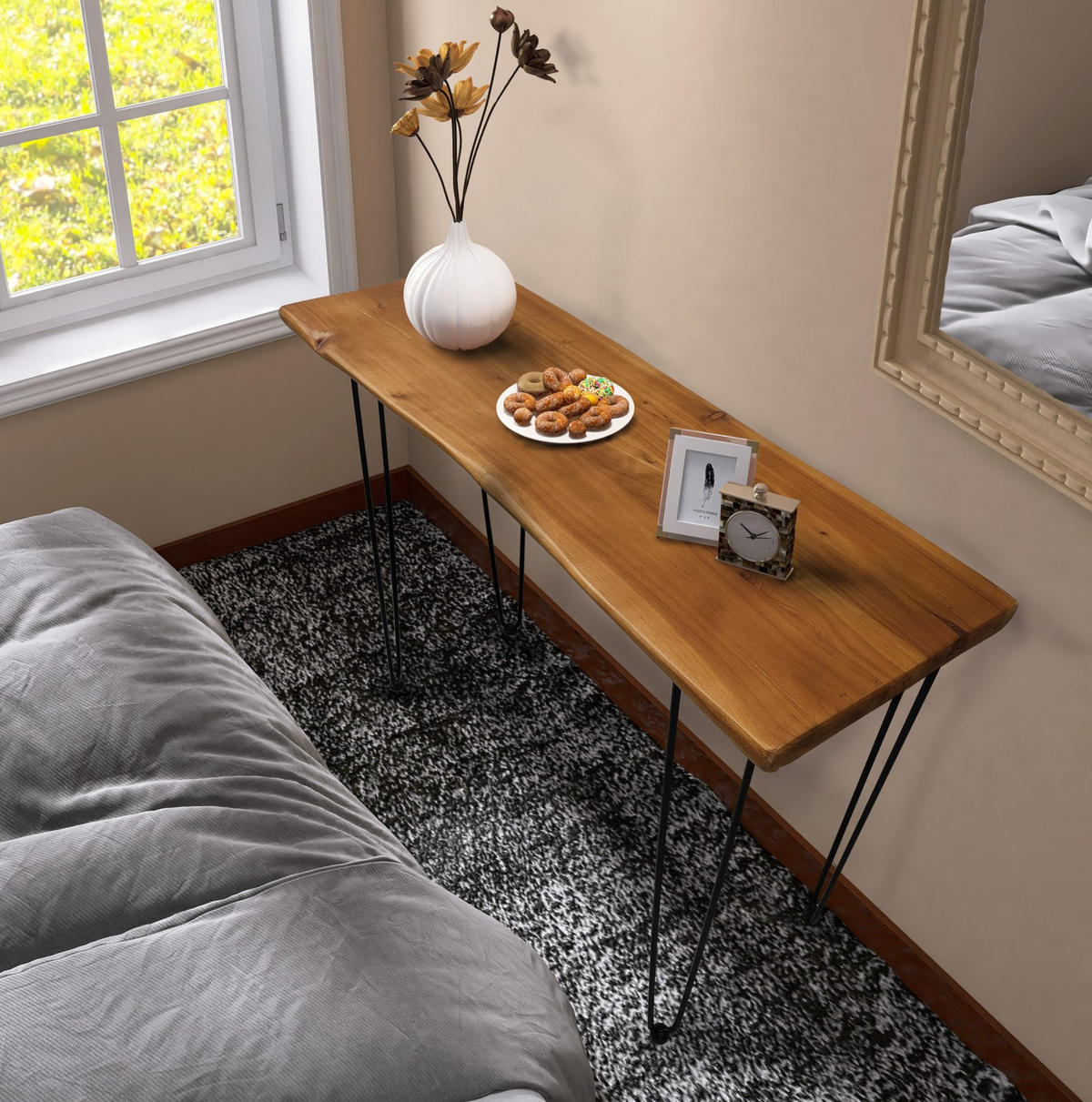 COUCHTISCH 37,5/108/76 cm aus Massivholz mit Metallbeinen im Industrial-Stil, Holzfarben - Braun, Holzwerkstoff (108/37.5/76cm) - Modfu