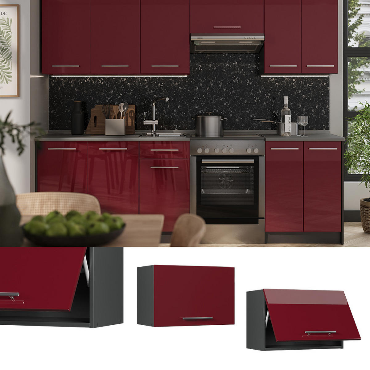 NÁSTENNÁ SKRINKA Fame-Line, Bordeaux vysoký lesk/antracitová, 60 cm - bordová/antracitová, kompozitné drevo (60/40/34.1cm) - Vicco