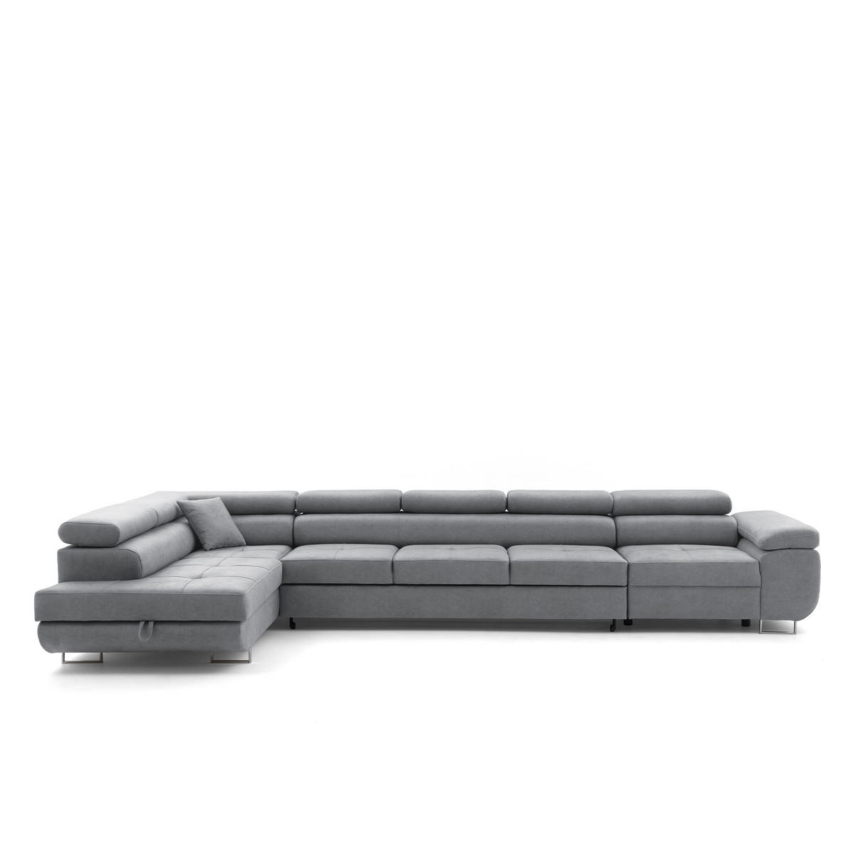 ECKSOFA WILD XXL Links mit Schlaffunktion 125x240 Velours Grau - Silberfarben/Grau, Holz/Textil (400/200cm) - Muffo