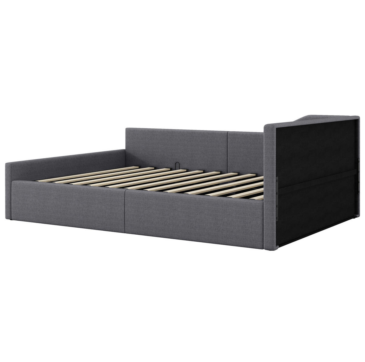 ČALÚNENÁ posteľ z MDF a preglejky 140x200 cm sivá s úložným priestorom, opierkou chrbta a podrúčkou - sivá, kompozitné drevo (140/200cm) - Modfu