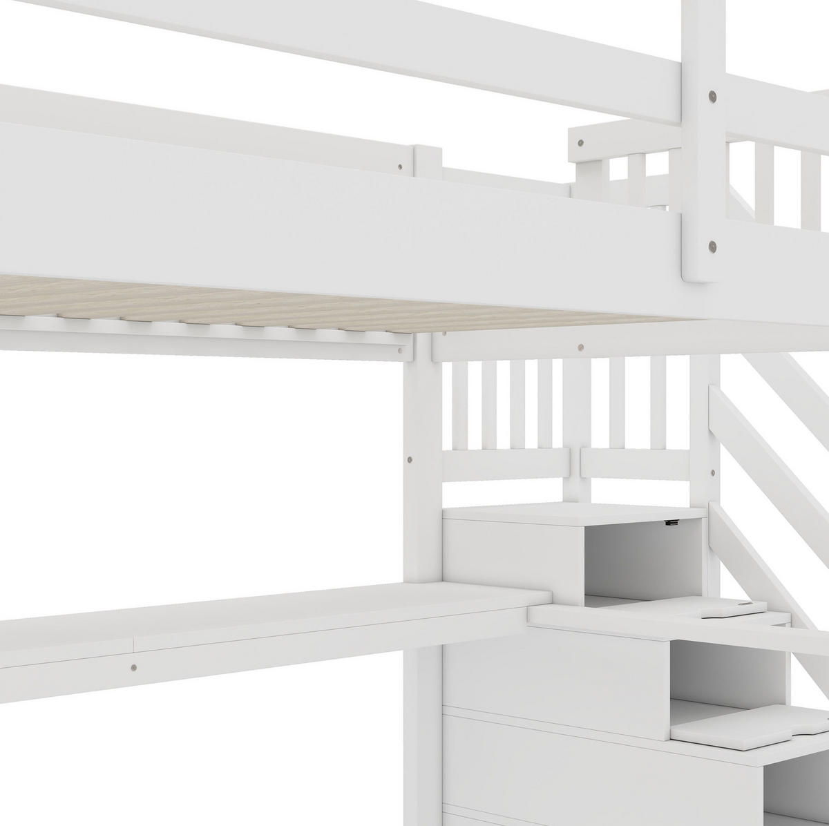 VISOKA postelja 140/200 cm bela s pisalno mizo in predali iz bora in MDF - bela, les (140/200cm) - OKWISH