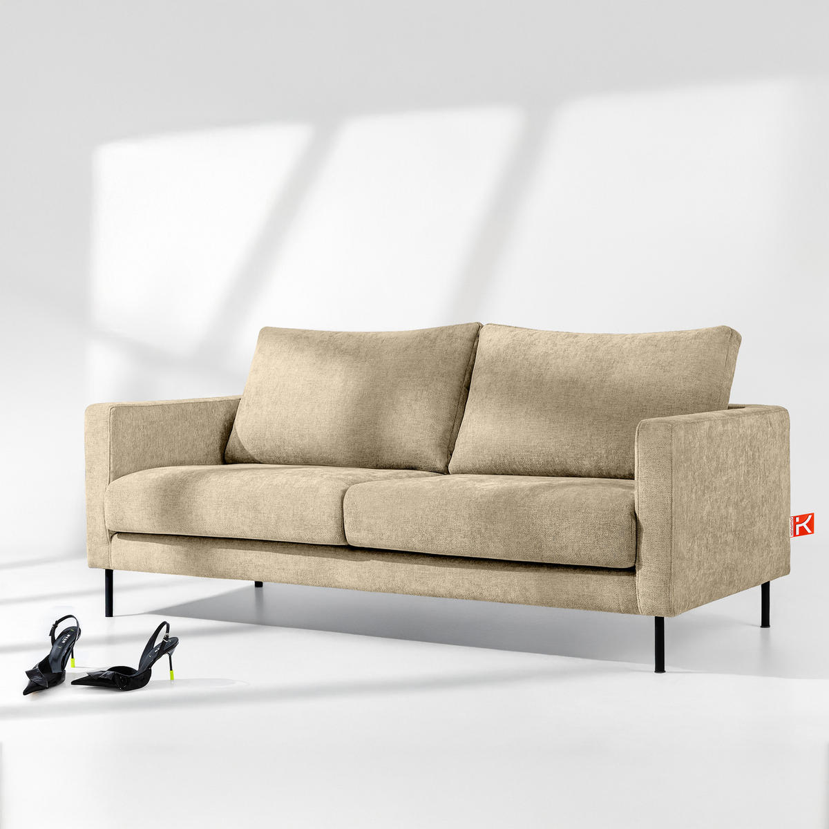 SOFA LUMO, 3-Sitzer, Ecru - Ecru/Schwarz, Holz/Holzwerkstoff (198/90/95cm) - KONSIMO®