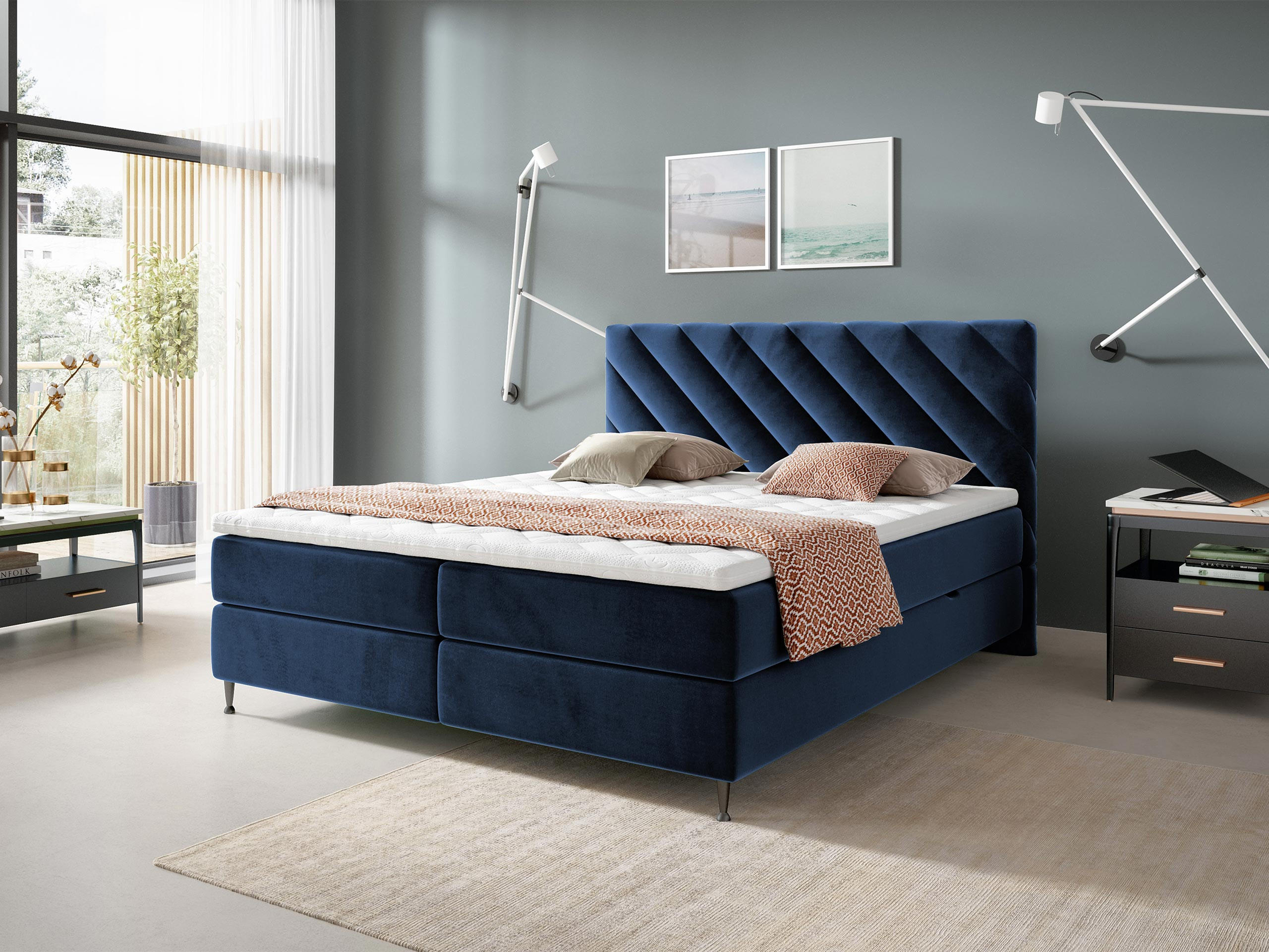 BOXBETT Enzo - Blau/Schwarz, Holz/Textil (140/200cm) - MIRJAN24